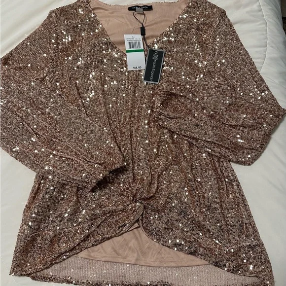 Cable & Gauge Rose Gold Sequin long sleeve Blouse - Picture 1 of 6